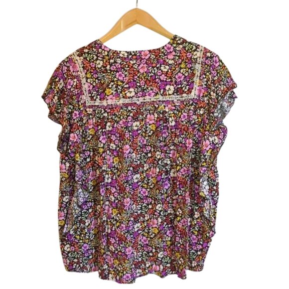 Democracy V-Neck Ruffle Flutter Sleeve Multicolor Floral Blouse | Size‎ 2X - Picture 2 of 8